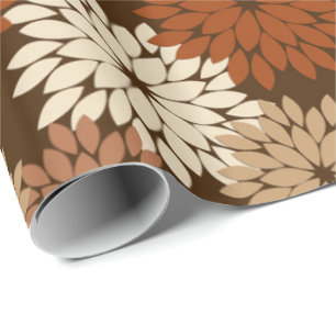 Papier Cadeau Copie florale moderne de kimono, brun foncé et Ta