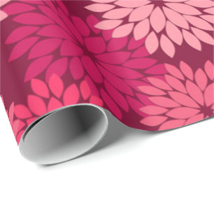 Papier Cadeau Copie florale moderne de kimono, rose de corail et