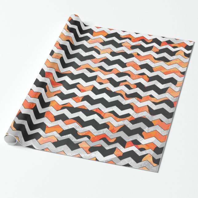 Papier Cadeau Copie noire et orange de vache de Chevron (Déroulé)