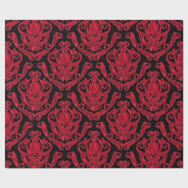 Papier Cadeau Copie rouge et noire élégante de damassé (Couture)