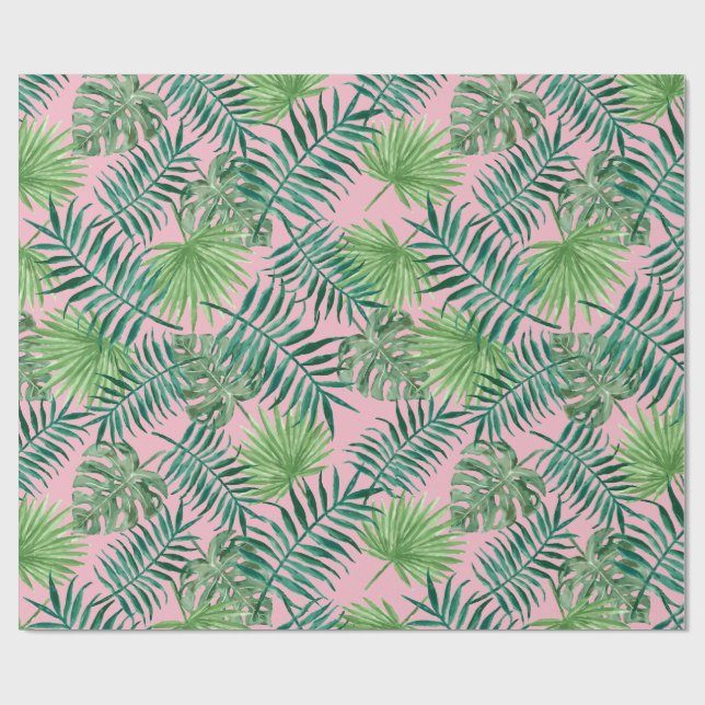 Papier Cadeau Copie tropicale - rose de palmiers (Plat)