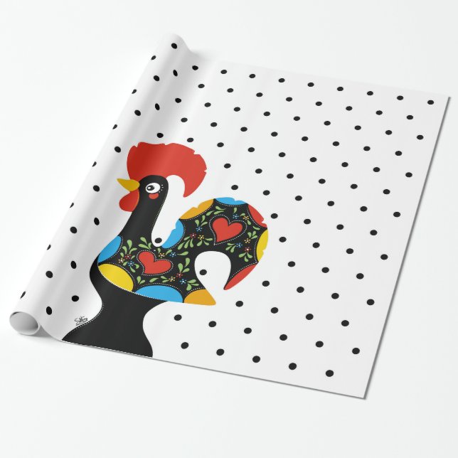 Papier Cadeau Coq célèbre de Barcelos Nr 09 - pois (Déroulé)