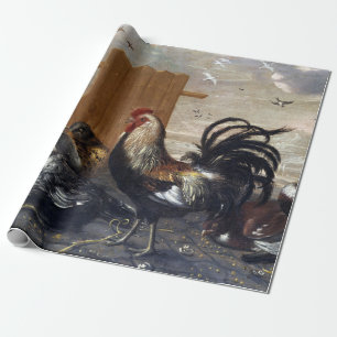 Papier Cadeau Coq dans la cour de poulet