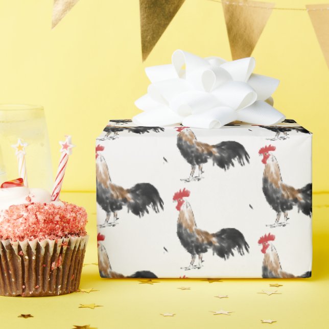 Papier Cadeau Coq de la ferme aquarelle (Fête d'anniversaire)