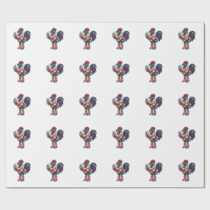 Papier Cadeau Coq Patriotique en Talons Hauts Chemise Gravure Vi