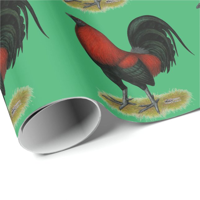 Papier Cadeau Coq Rouge Noir BB Jeu Américain (Coin rond)