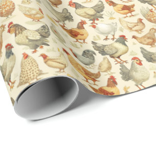 Papier Cadeau Coqs amusants poulets motif carrelé