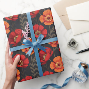 Papier Cadeau Coquelicot rouge et orange gras