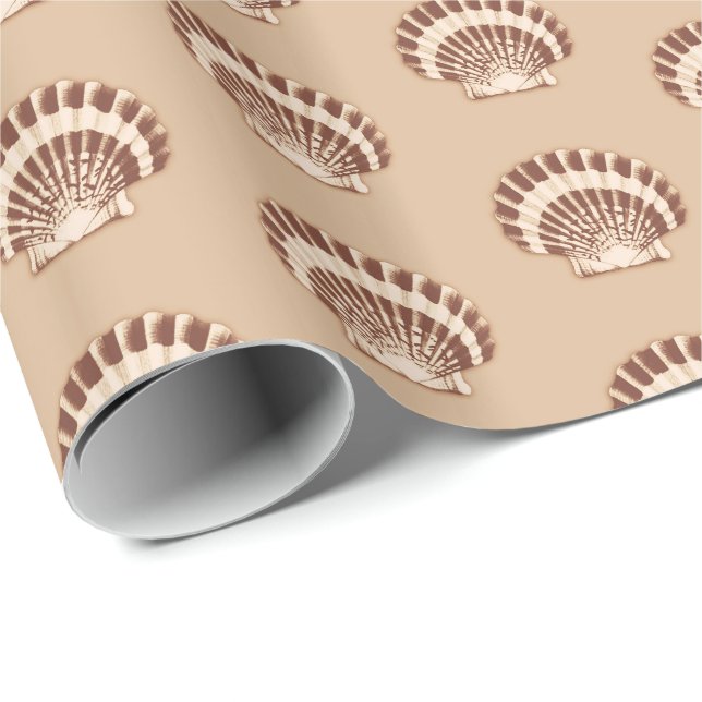 Papier Cadeau Coques de mer - marron et beige (Coin rond)