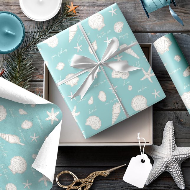 Papier Cadeau Coques Starfish Sun Fun Texte ivoire ID918 (Créateur téléchargé)