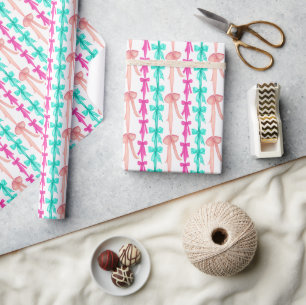 Papier Cadeau Coquette Aquarelle Turquoise & Vaches Roses