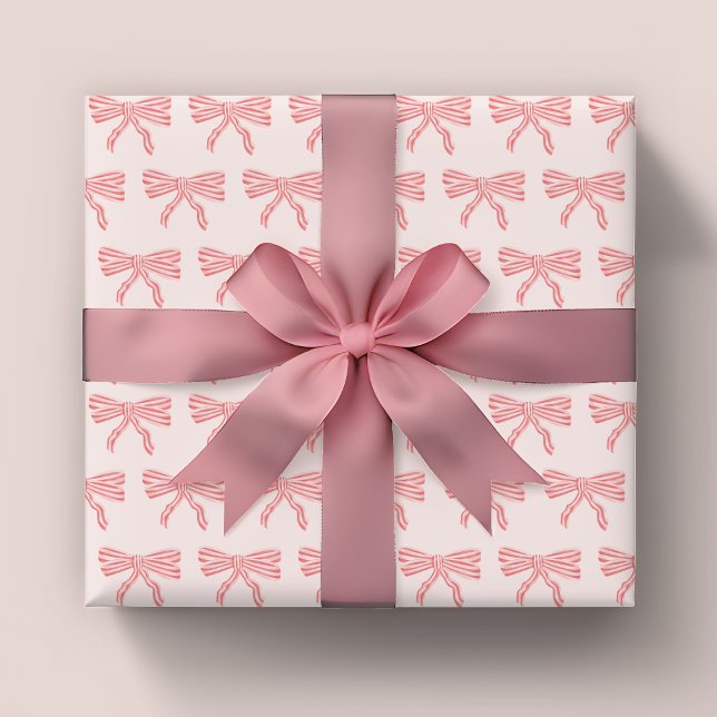 Papier Cadeau Coquette arcs rayés rose et rouge (Cute pink stripe coquette bow wrapping paper)