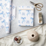 Papier Cadeau Coquette Bow bleu Fête des mariées personnalisée<br><div class="desc">Bleu Coquette Bow Papier d'enveloppement de Fête des mariées personnalisé. Parfait pour le thème tendance de la fête "Elle noue le noeud". Personnalisez avec le nom et l'événement de la future mariée. © Kimbellished,  LLC</div>