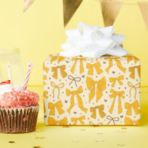 Papier Cadeau Coquette Bows et Coeurs Jaunes