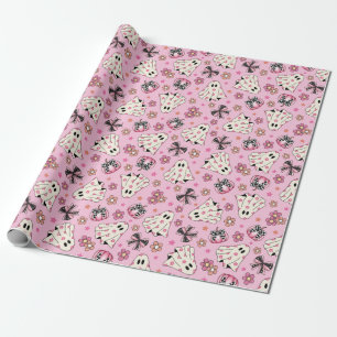 Papier Cadeau Coquette florale rose pâle Fantôme Citrouilles