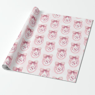 Papier Cadeau Coquette initiale mignonne rose Bow personnalisée
