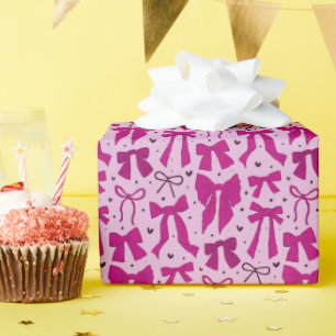 Papier Cadeau Coquette Magenta Bows & Coeurs