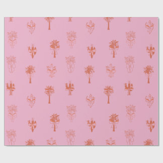 Papier Cadeau Coquette rétro Cactus & Palm Trees avec vaches ros