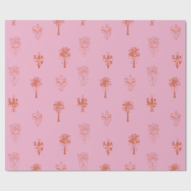 Papier Cadeau Coquette rétro Cactus & Palm Trees avec vaches ros (Plat)