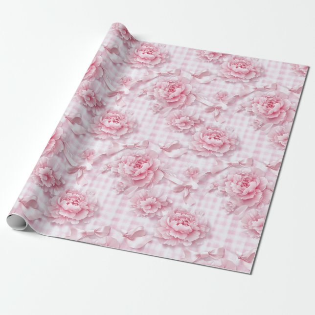 Papier Cadeau Coquette Rose Floral (Déroulé)