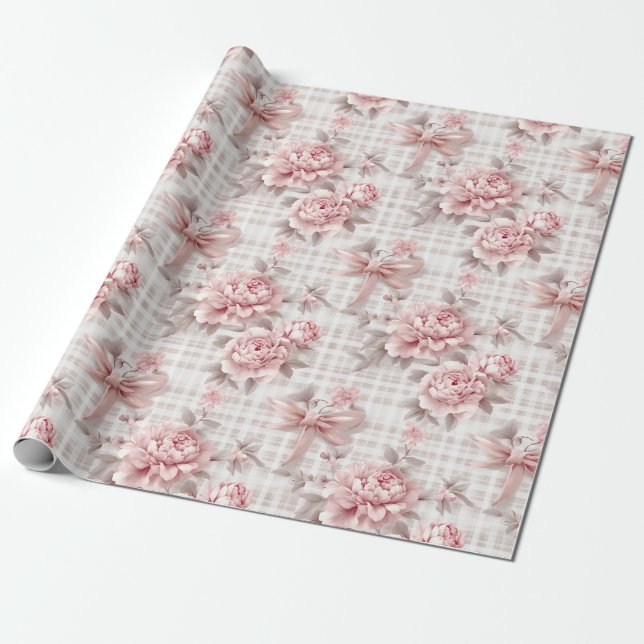 Papier Cadeau Coquette Rose Floral (Déroulé)