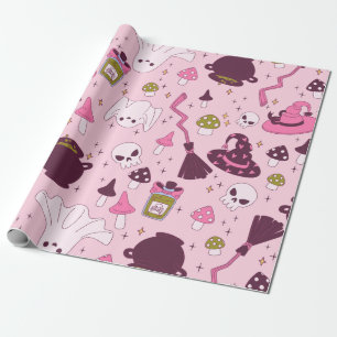 Papier Cadeau coquette rose halloween sorcière chaudron casquett