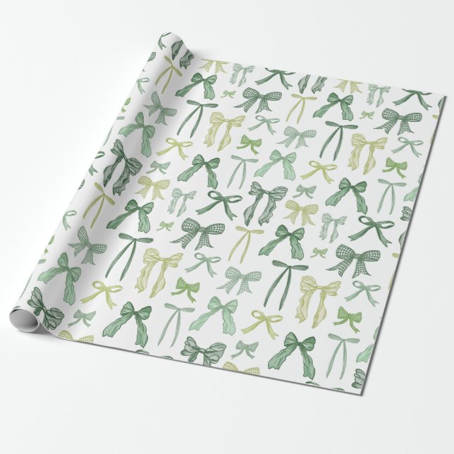 Papier Cadeau Coquette Sage Green Bows (Déroulé)