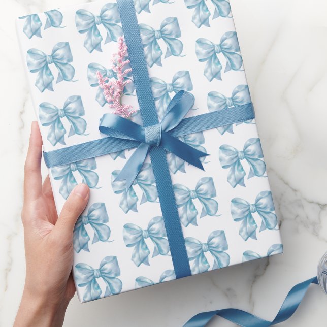 Papier Cadeau Coquette tendance Baby Blue Bow Motif (Trendy Coquette Baby Blue Bow Pattern Wrapping Paper)