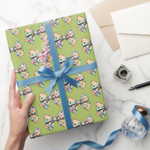 Papier Cadeau Coquette tendance Colorful Green Bow Motif