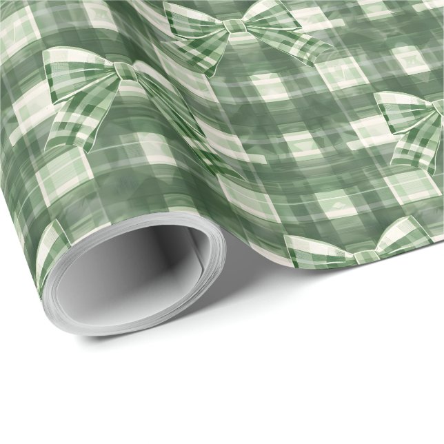 Papier Cadeau Coquette verte Bow Noël (Coin rond)