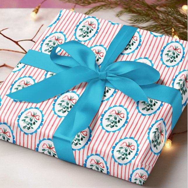 Papier Cadeau Coquette Watercolor Mistletoe Christmas Pattern  (Créateur téléchargé)