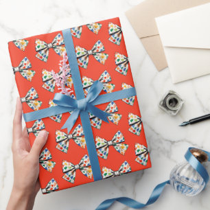 Papier Cadeau Coquette Whimsical Colorical Red Bow Motif