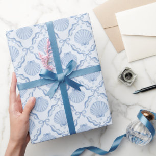 Papier Cadeau Coquillage coquette bleu côtier 