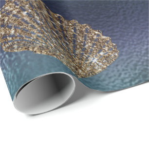 Papier Cadeau Coquillages bleus d'or de marine de parties