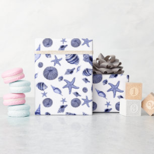 Papier Cadeau Coquillages bleus et blancs