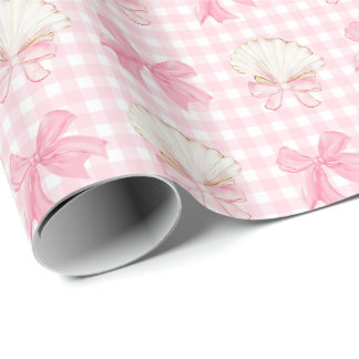 Papier Cadeau Coquillages d'aquarelle Preppy sur En vichy rose