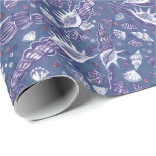 Papier Cadeau Coquillages de mer Coquille Motif nautique Violet