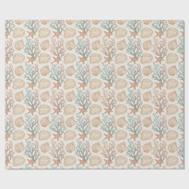 Papier Cadeau Coquillages et Corail (Plat)