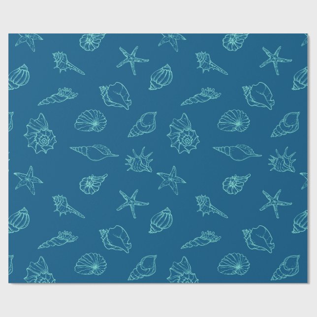 Papier Cadeau coquillages et étoiles de mer (Plat)