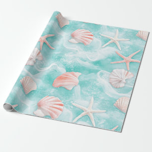 Papier Cadeau Coquillages et motif de vagues océaniques (1)