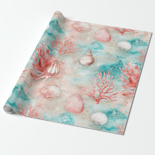 Papier Cadeau Coquillages et Motif de Vagues Océaniques (11)