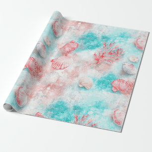 Papier Cadeau Coquillages et Motif de Vagues Océaniques (14)