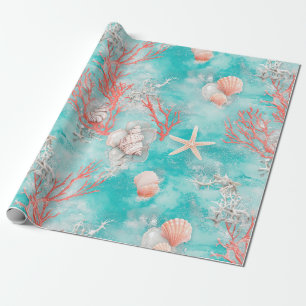 Papier Cadeau Coquillages et Motif de Vagues Océaniques (15)