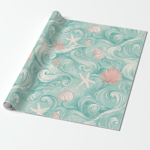 Papier Cadeau Coquillages et Motif de Vagues Océaniques (3)