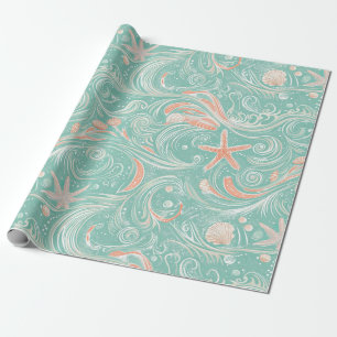 Papier Cadeau Coquillages et Motif de Vagues Océaniques (4)