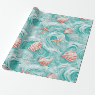 Papier Cadeau Coquillages et Motif de Vagues Océaniques (5)