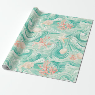 Papier Cadeau Coquillages et Motif de Vagues Océaniques (8)
