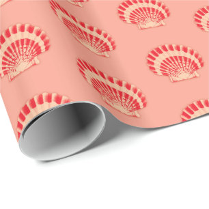 Papier Cadeau Coquilles de mer - corail et pêche