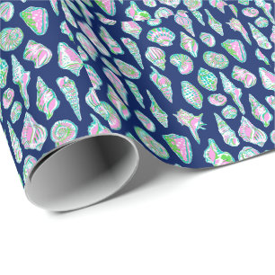 Papier Cadeau Coquilles de mer de Preppy sur le bleu marine Arri