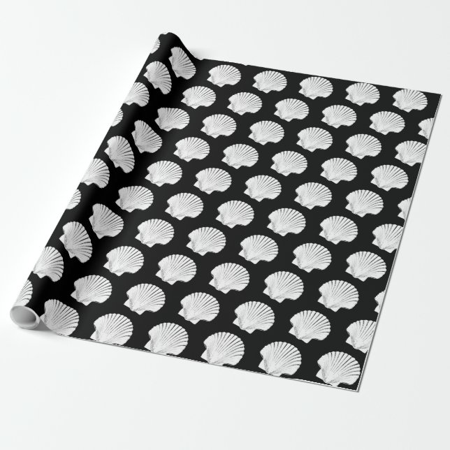 Papier Cadeau Coquilles de mer noires et blanches (Déroulé)